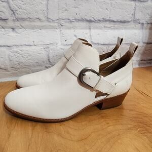 Frye Mia Boots Women's Size 9 White Leather Moto Biker Belted Buckle Western